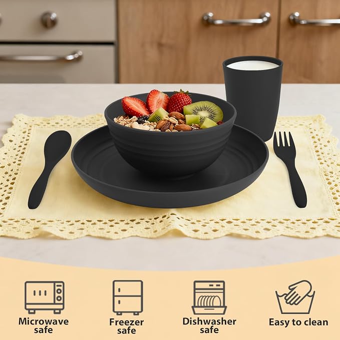 Wheat Straw Dinnerware Sets, Unbreakable Kids Plates and Bowls Sets 20-Piece - Image 5