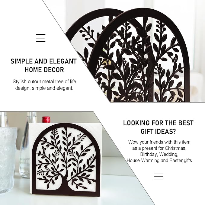 Napkin Holder for Tables, Tree of Life Design Modern Metal Napkin Holder for - Image 5