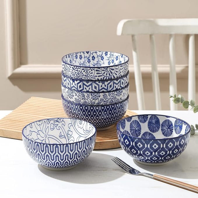 Selamica Ceramic Cereal Bowls Set of 6, 24 Oz Deep Soup Bowls - Image 3