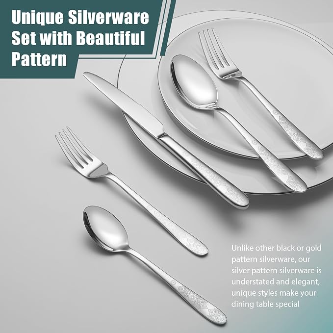 40 Piece Flatware Set, Service for 8, EIUBUIE Premium Stainless Steel Cutlery - Image 3