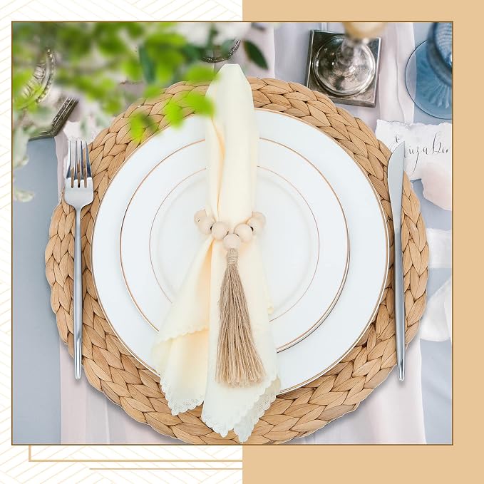 Gejoy 18 Pcs Boho Woven Placemats Wood Bead Napkin Rings - Image 3