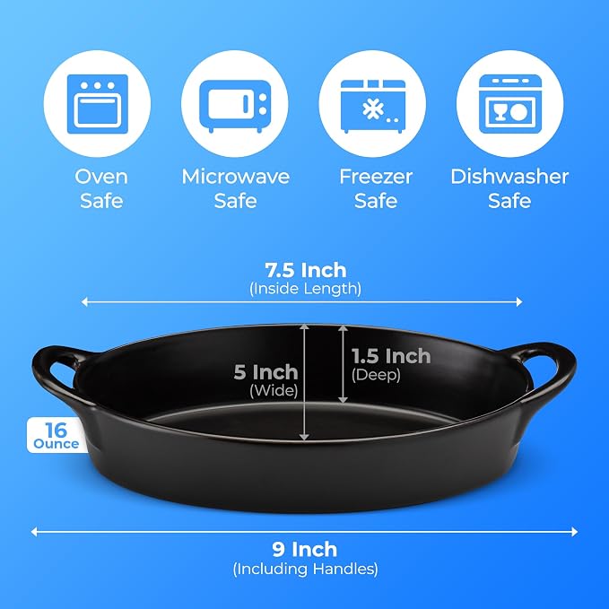 Oval Au Gratin Baking Dishes for Oven Safe and Microwave Cooking and Baking - Image 2