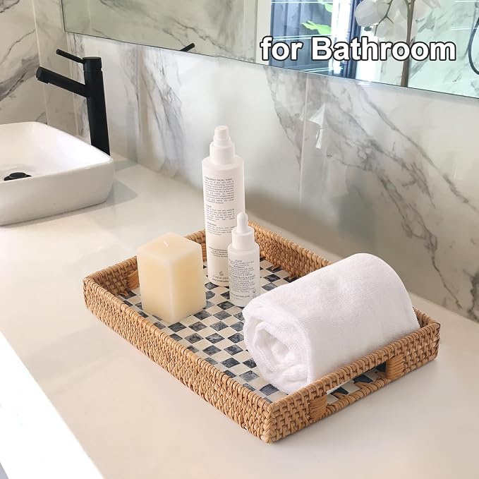 Rectangle Rattan Tray with Mother of Pearl Inlay, Rattan Serving Tray with - Image 6