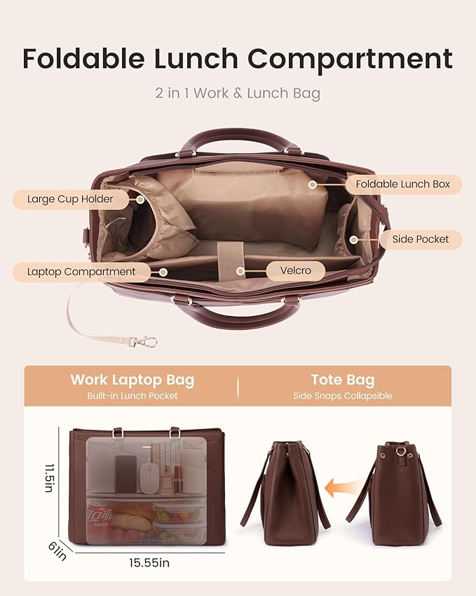 LOVEVOOK Lunch Tote Bag for Women, 3 in 1 Work Bag - Image 4