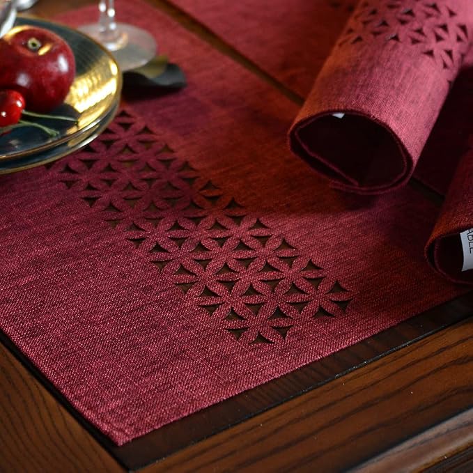 ARTABLE Burgundy Rectangle Fabric Table Runner Finished Edge 16 x 36 Inch | - Image 4