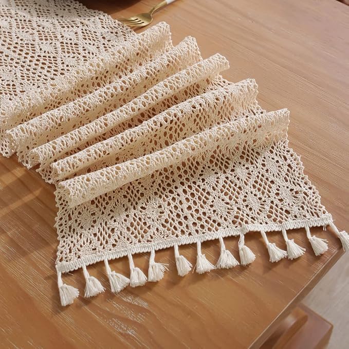 meioro Mesh Woven Table Runners, 12x86 Inch Boho Cotton Table Runner - Image 4
