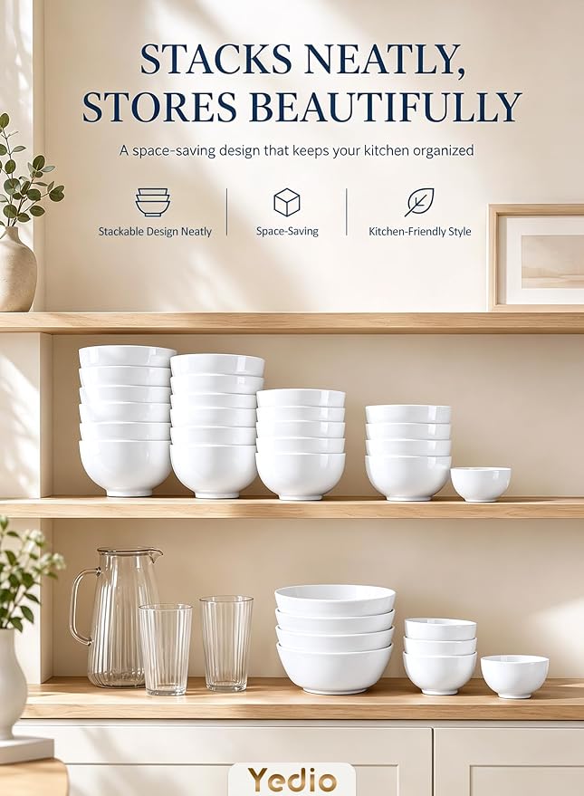 Small Bowls Set, 10 oz Porcelain Bowls of 4 | Ceramic, - Image 9