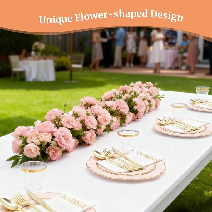 AIRE Pink Gold Plastic Plates Set, sturdy leakproof cutlery, fancy party - Image 6