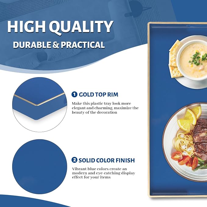 Navy Blue Serving Tray with Handles, Plastic Modern Decorative Tray | Rectangle - Image 4