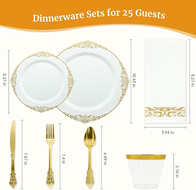 AIRE White Gold Plastic Plates Set, sturdy leakproof cutlery, fancy party - Image 2