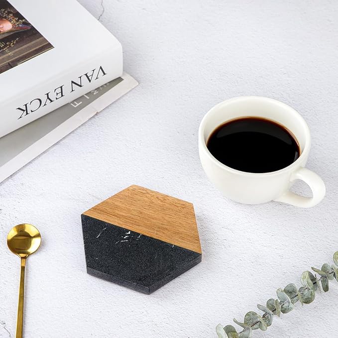 WLWNWFT Wood Black Marble Coasters - Image 3