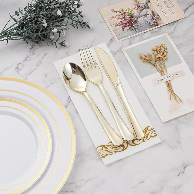 BESTVIP 175 PCS Disposable White and Gold Plastic Plates - Image 6