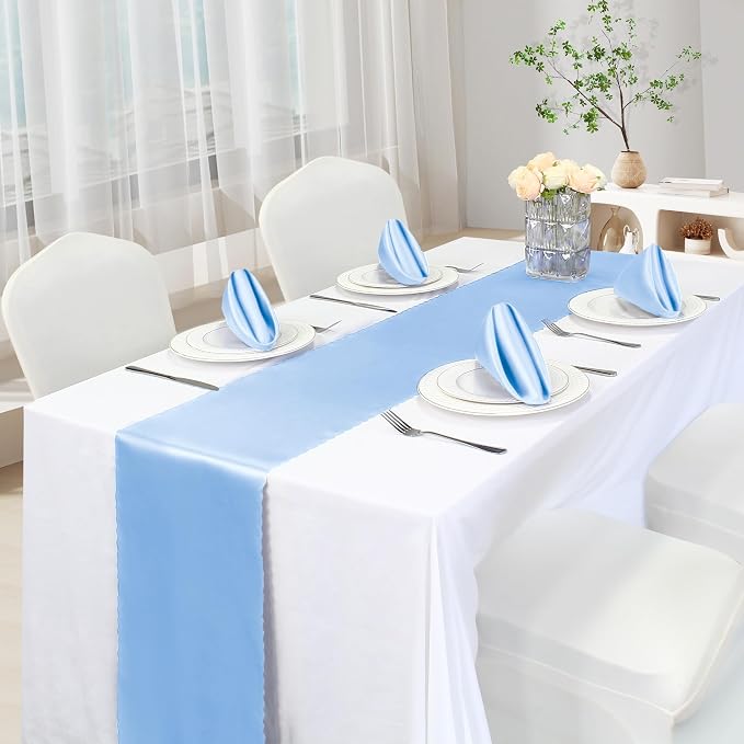 VACVELT Light Blue Satin Table Runners, 12x72 Inch, 6 Pack, Scalloped Edge | - Image 2