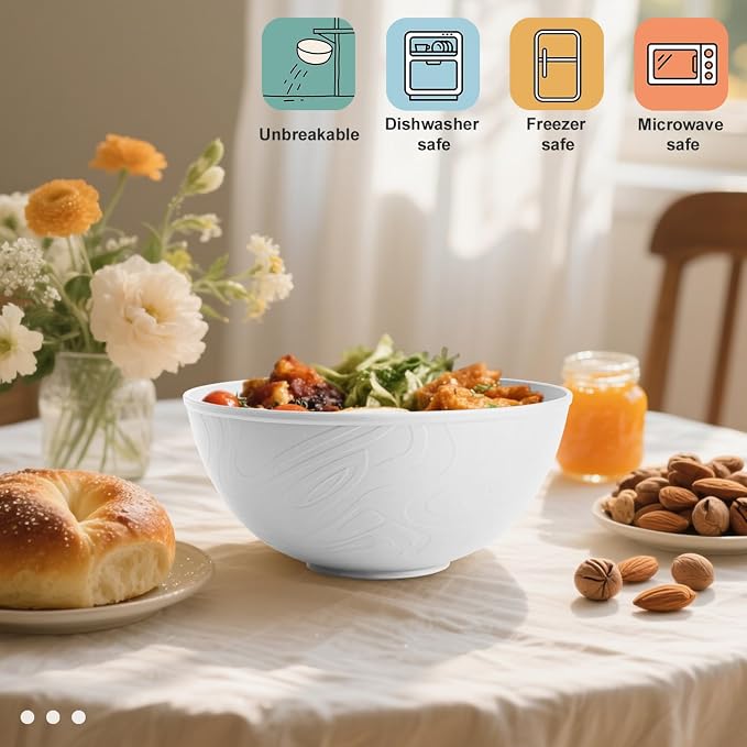 White Wheat Straw Bowls for Cereal and Salad, Alternative Plastic Bowls Set of 6 - Image 4