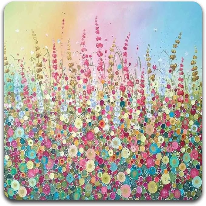Colorful Watercolor Flowers Square Coaster Set of 4-Made of Recycled Rubber - Image 2
