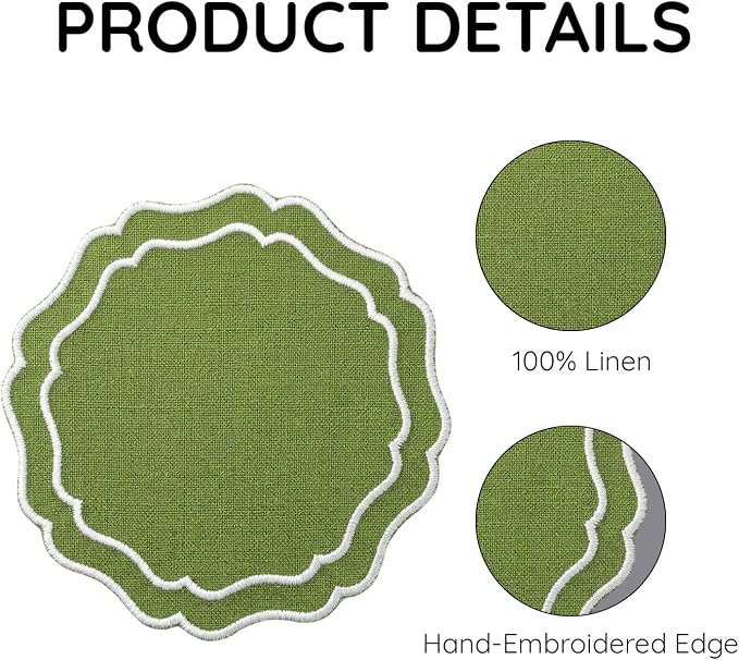 Linen Coasters for Drinks, 4.5 inch, Fern | Absorbent Linen Drink Mats - Image 4