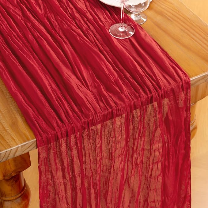 DeZerlor Red Cheesecloth Table Runners 4 Pack Christmas Runners | 120Inches - Image 2