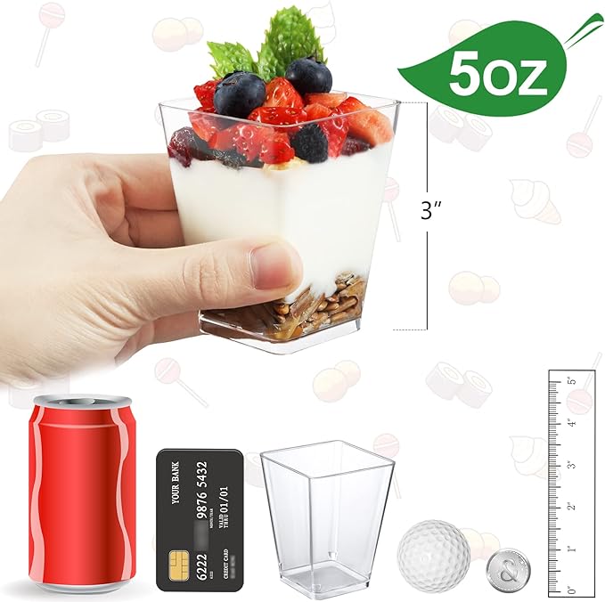 Eupako 100 Pack 5 oz Square Clear Plastic Dessert Cups Small Clear Plastic - Image 2