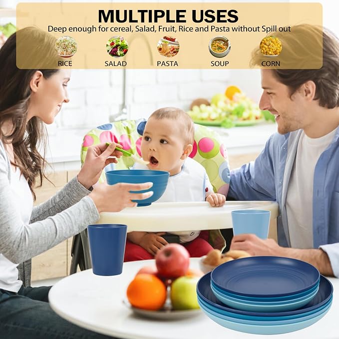 Rubtlamp 16pcs Wheat Straw Dinnerware Set, Unbreakable Plates And Bowls Sets of - Image 8