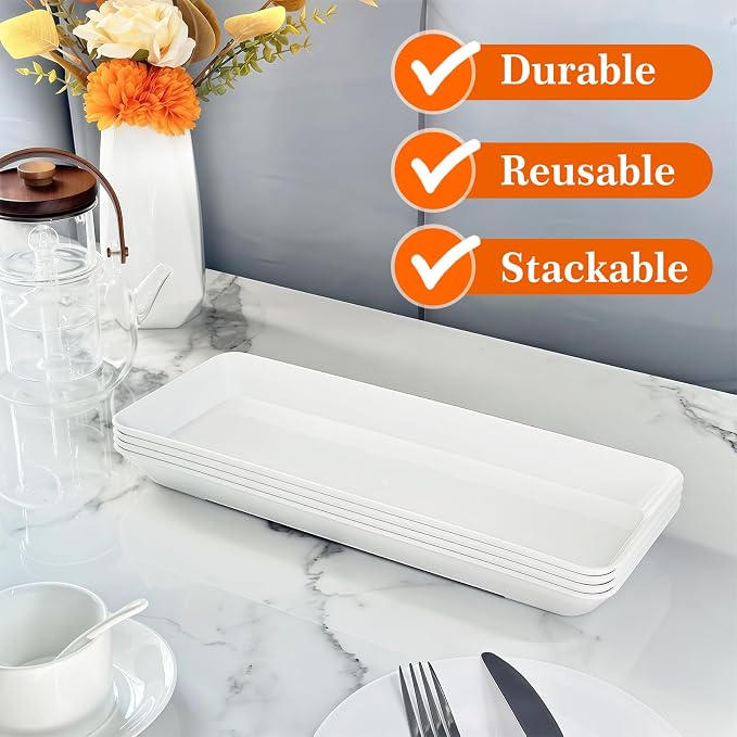 Serving Tray Platter Rectangle, Plastic White Food Trays - Image 5