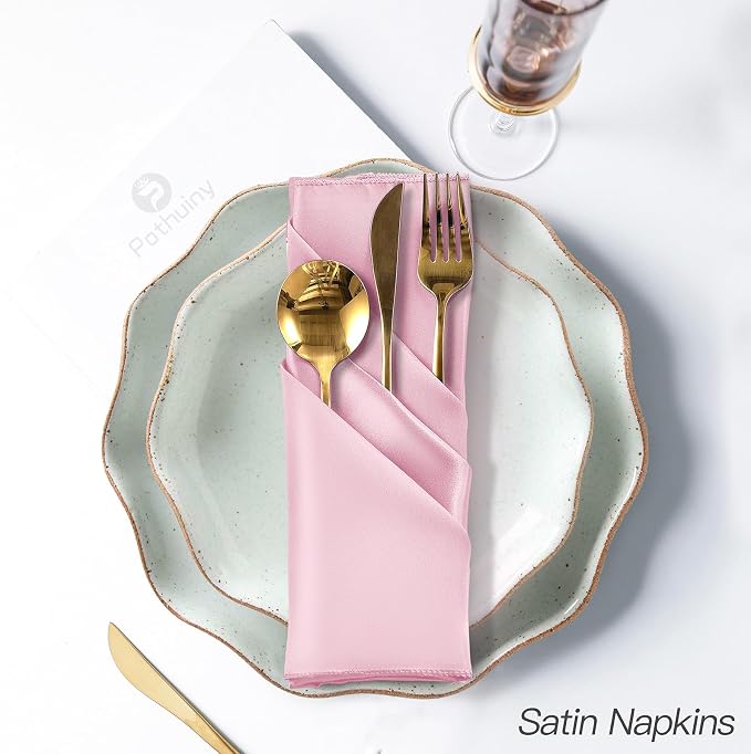 P Pothuiny 24 Pcs Pink Satin Napkins 17 x 17 Inch, Satin Cloth Napkins | Square - Image 5