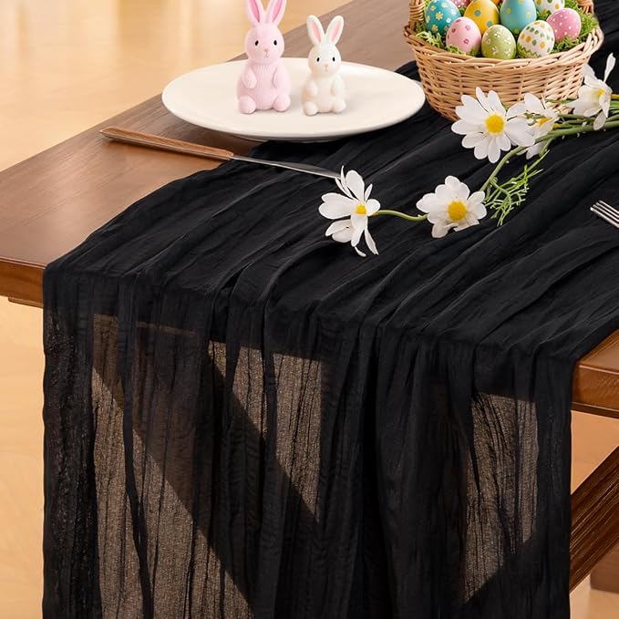 Cheesecloth Table Runner Summer Boho Wedding Birthday Party Home Decor | Black by Socomi
