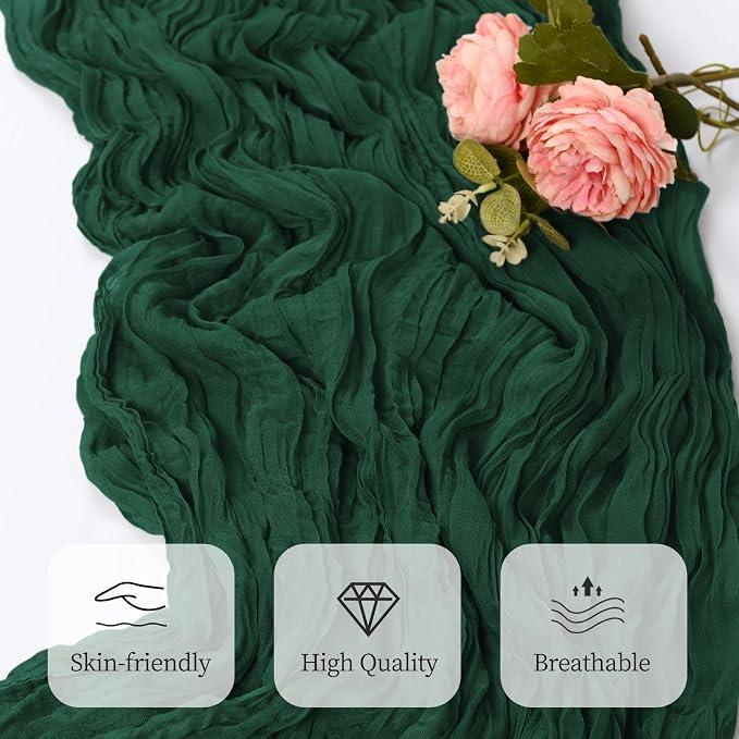 12 Pack Emerald Green Cheesecloth Table Runner 17x108 Inch Semi Sheer Boho - Image 5