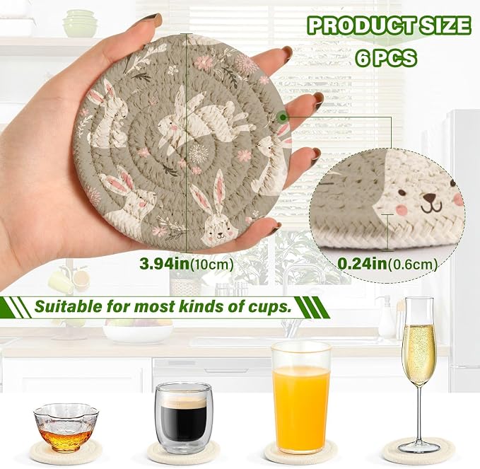 YETTASBIN Cute Bunny 6 Pcs Drink Coasters - Image 3