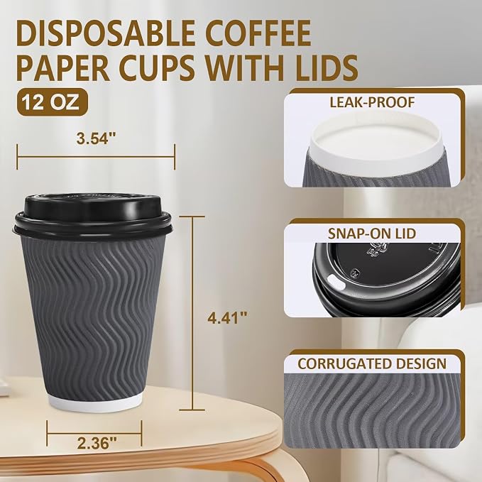 Clawsoff 100 Pack 12 oz Disposable Coffee Cups - Image 3