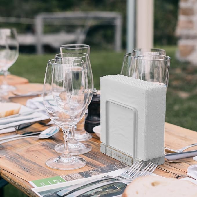Wican Napkin Holder for Table, Wood Iron Standing Napkin Dispenser | Dining - Image 4