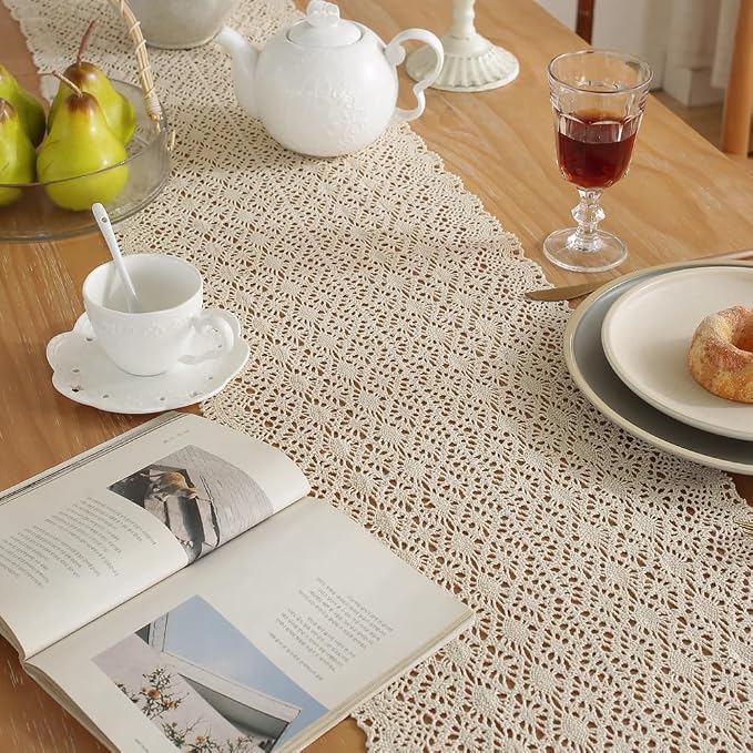 meioro Crochet Lace Table Runner, 12x64 Inch Boho Cotton Table Runners - Image 5