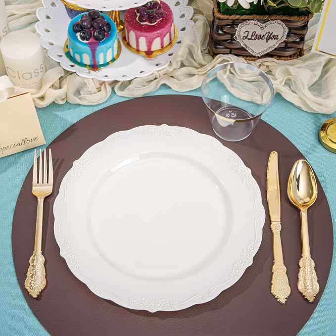 DaYammi 60PCS Ivory Plastic Plates, Fancy Plastic Plates Disposable Heavy Duty - Image 5