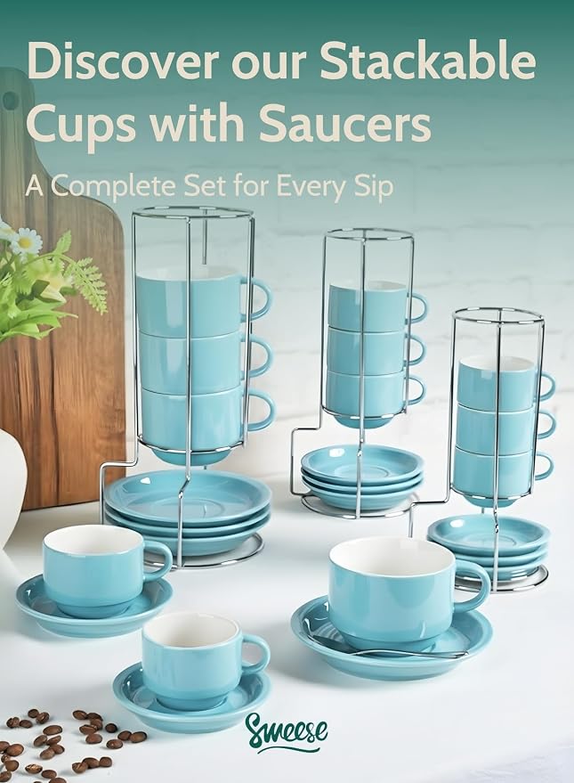 Sweese 4 Ounce Porcelain Stackable Espresso Cups - Image 8