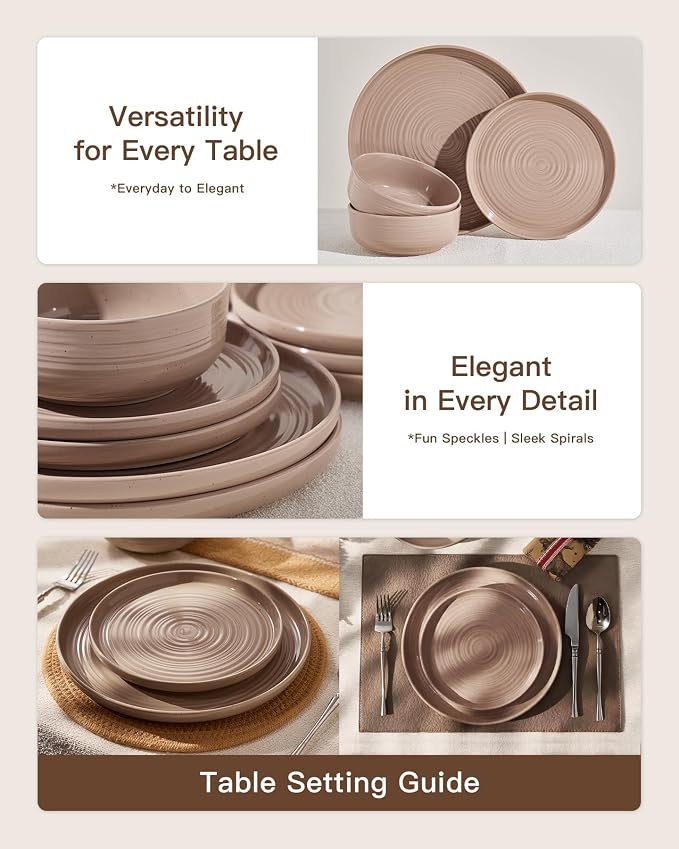 Stoneware Dinnerware Sets for 8, Plates and Bowls, Chip & Scratch Resistant - Image 2