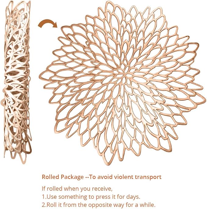 Rose Gold Round Placemats for Dinner Table Set of 6 | Hollow-out Vinyl Place - Image 3