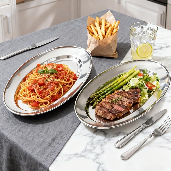 6 Packs Stainless Steel Oval Platter, Metal Plates, Oval Aluminum Platter - Image 6