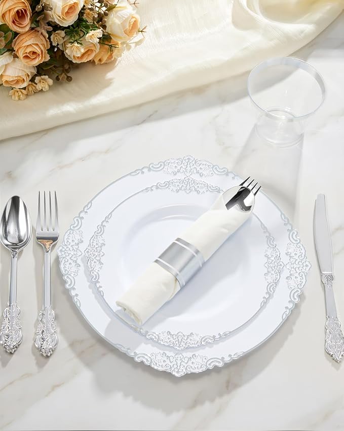 350 Piece Silver Plastic Dinnerware Set - Image 3