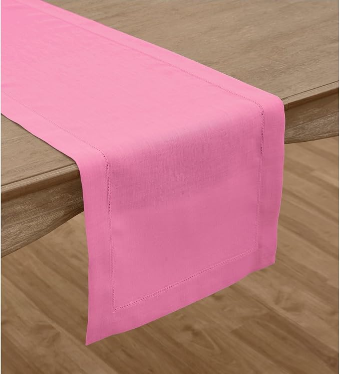 Solino Home 100% Pure Linen Dining Table Runner Flamingo Pink, 14 x 144 in | - Image 2