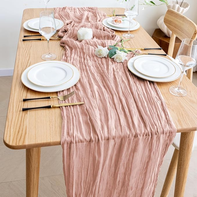 Cheesecloth Table Runner Dusty Pink 10FT Boho Gauze, 2 Pack | 120 Inch Cheese - Image 6
