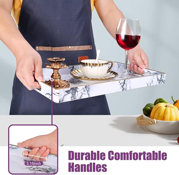 Gifturbo White Serving Tray, Marble Serving Trays - Image 3