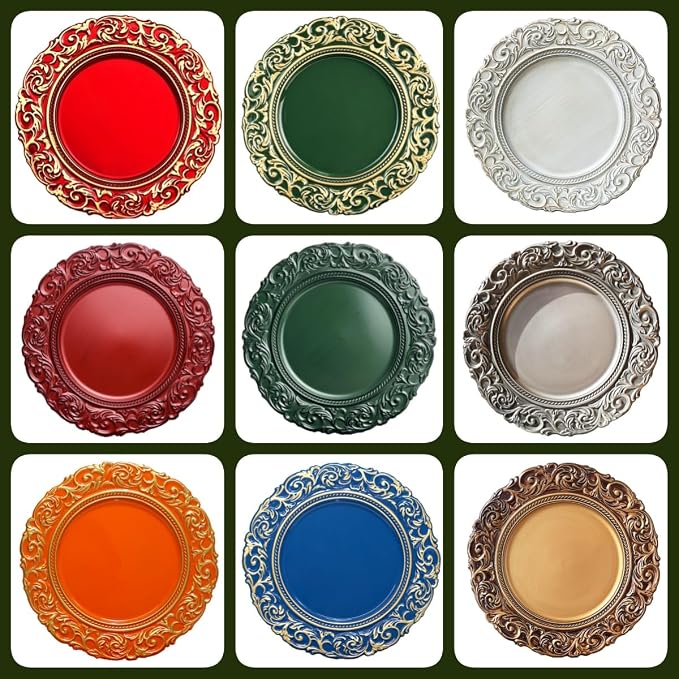 Antique Charger Plates with Gold Rim, 13 Inch Royal Blue Dinner Plate Chargers - Image 7