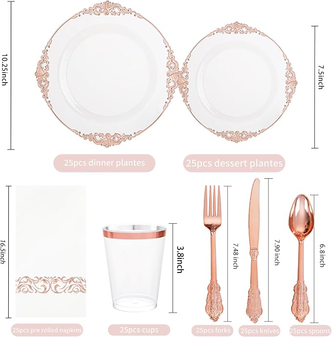 175pcs Clear Rose Gold Plastic Plates - Image 8