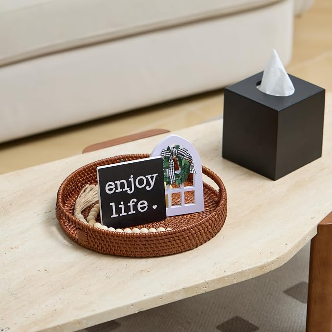 11.8 inch Round Rattan Tray, Decorative Coffee Table Tray, Ottoman Trays - Image 2