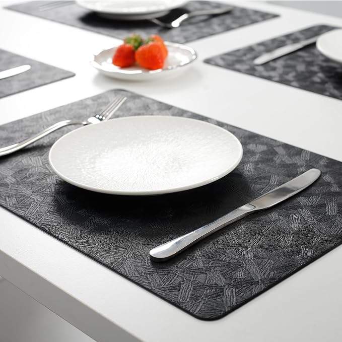 Black Vinyl Placemats Set of 6 Waterproof Wipeable Table Mats | Heat Resistant - Image 6