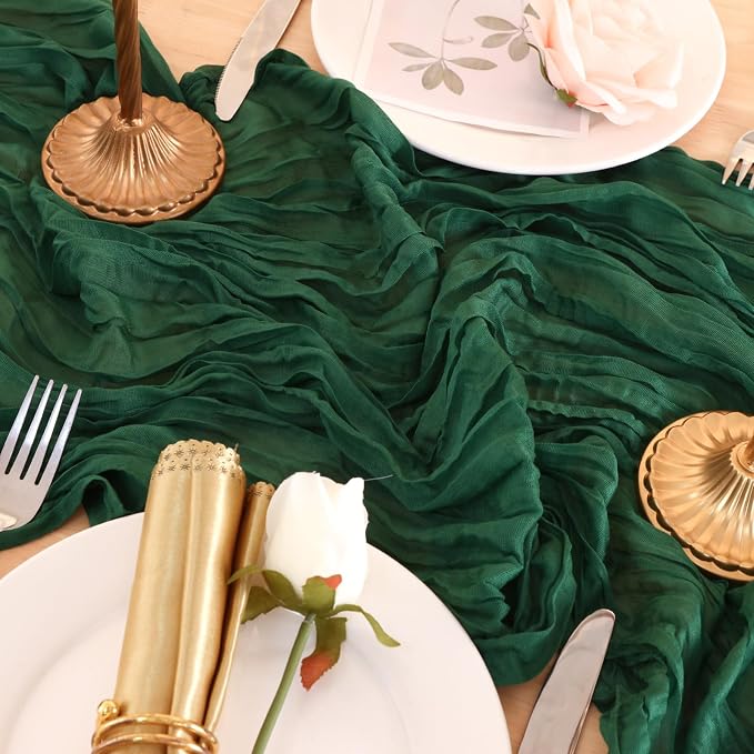 12 Pack Emerald Green Cheesecloth Table Runner 120 Inch Boho Wedding Decor | - Image 7