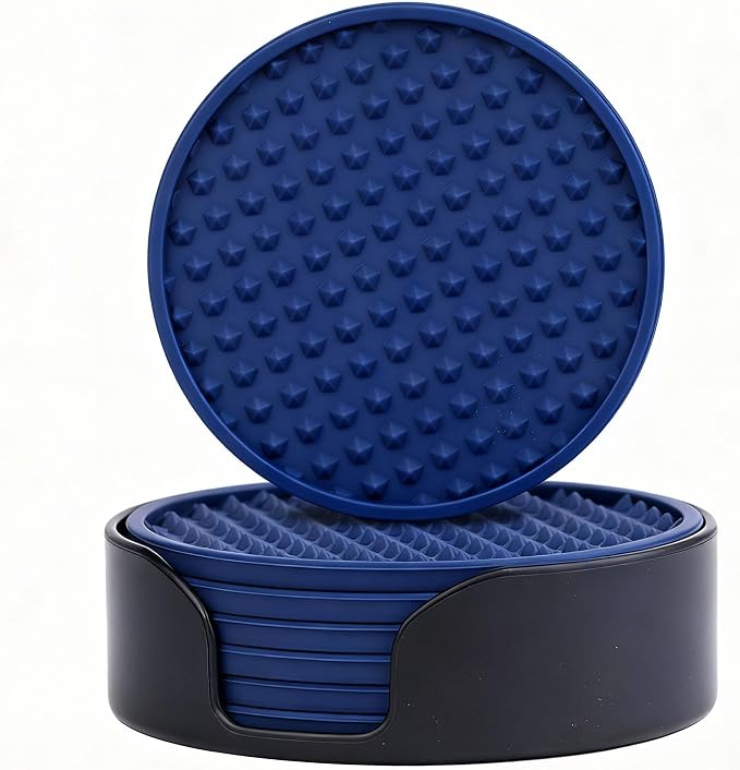 6 Pack Drink Coasters with Holder, Silicone Cup Mat by Ortarco