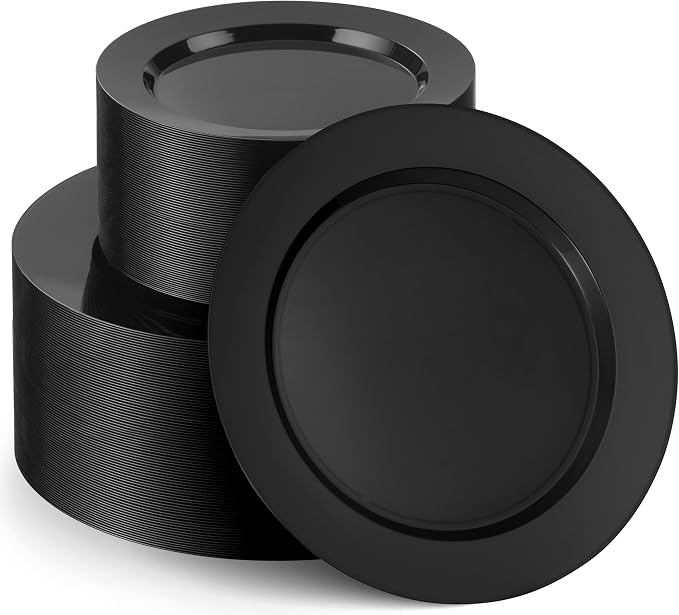 100 Black Plastic Plates Set, Elegant Fancy Heavy Duty Disposable Plates - Image 6