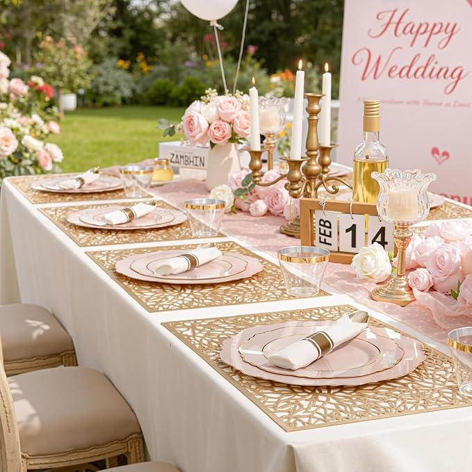 350PCS Pink Plates Disposable-PinK Plates 50guest Baroque Plastic Dinnerware - Image 4