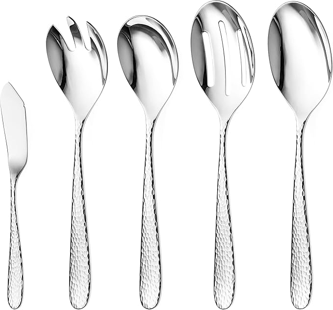 Hammered Serving Utensil Set, 18/10 Stainless Steel Serving Spoons, Salad by DANIALLI
