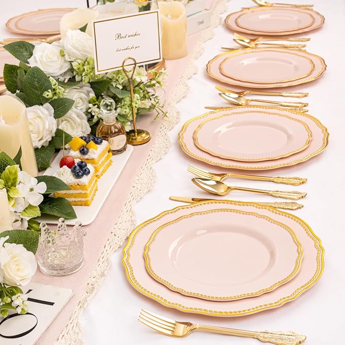 60 Pcs Pink Gold Dessert Plates - Image 9